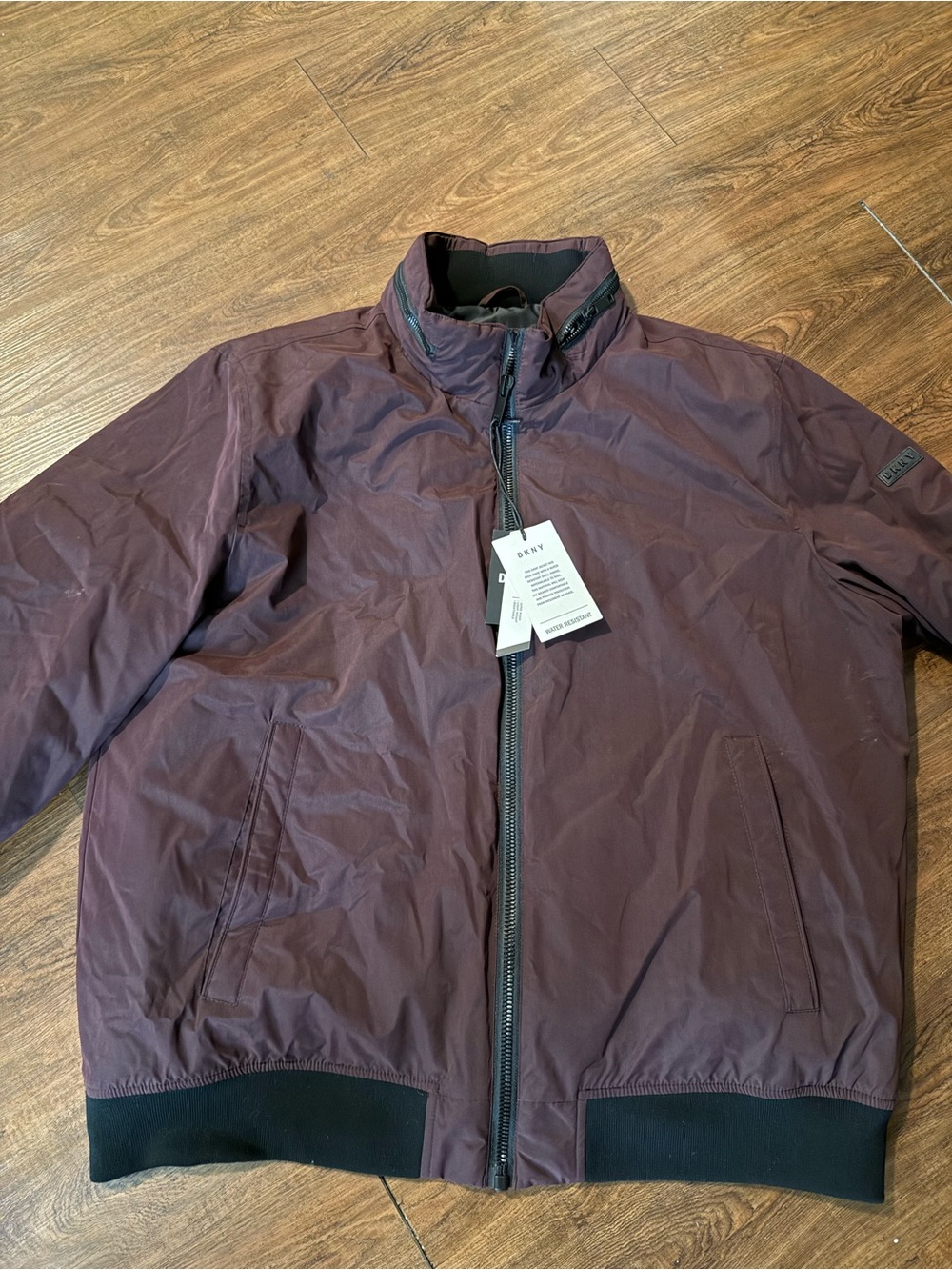 DKNY Men's Maroon Lightweight Bomber Jacket with hood